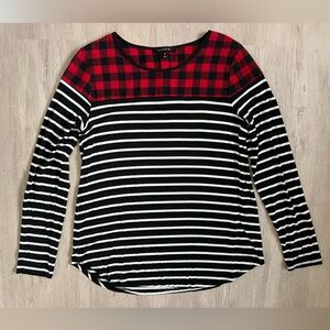 Striped and Buffalo Plaid block mixer Long Sleeve Top made in USA
